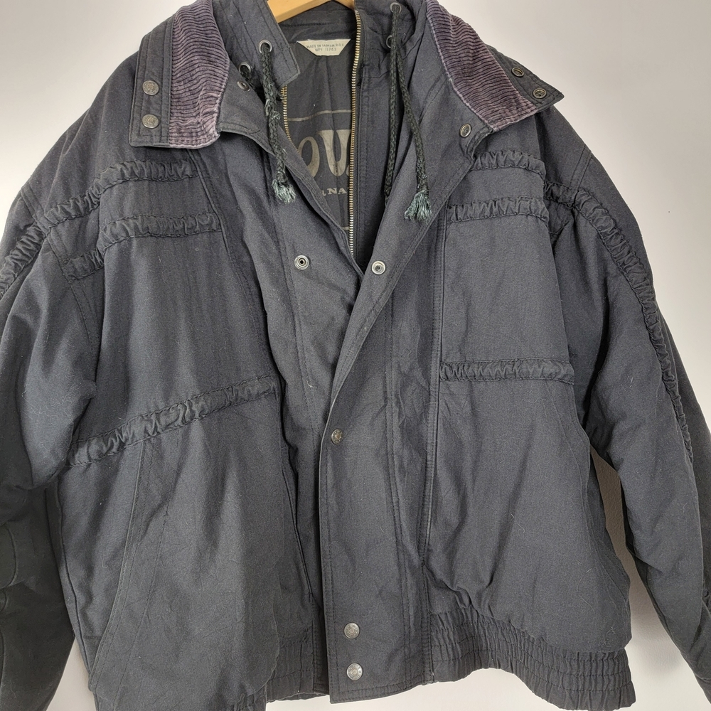 Vintage Oui Int’l Men’s Large Flight Jacket Cotton Bomber Black Jacket